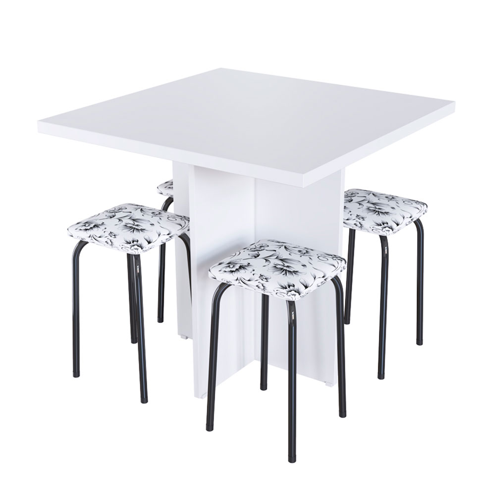 Conjunto de Mesa de Cozinha com 4 Lugares Verona III Branco e Preto