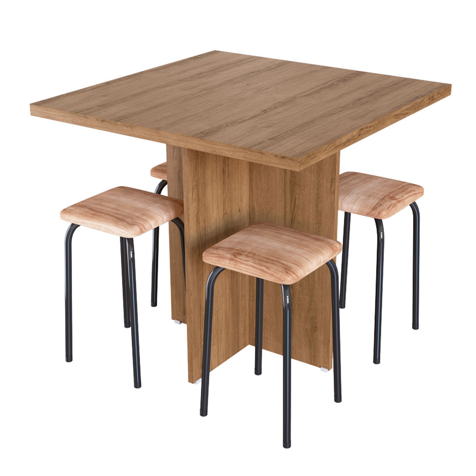Conjunto de Mesa de Cozinha com 4 Lugares Verona Madeira e Preto