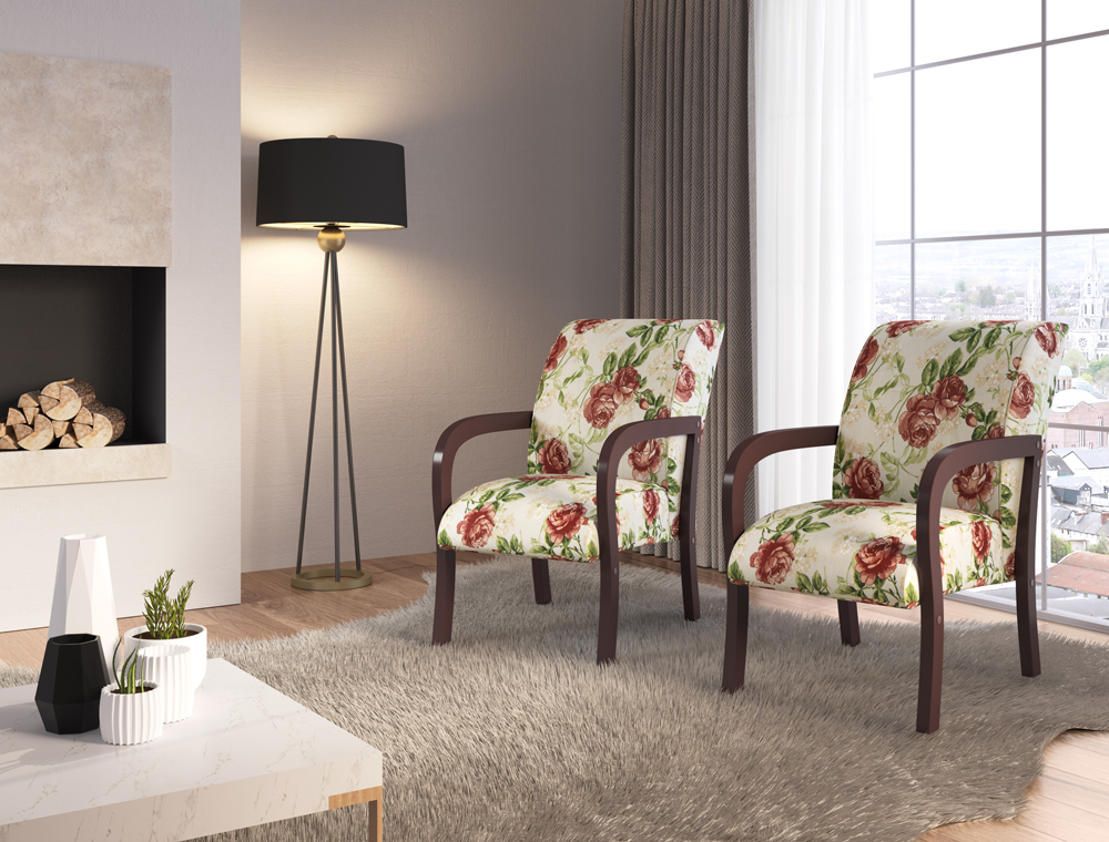 Kit 02 Poltronas Elise 010 Em MDF Tabaco Estampa 4749B Bona Vita
