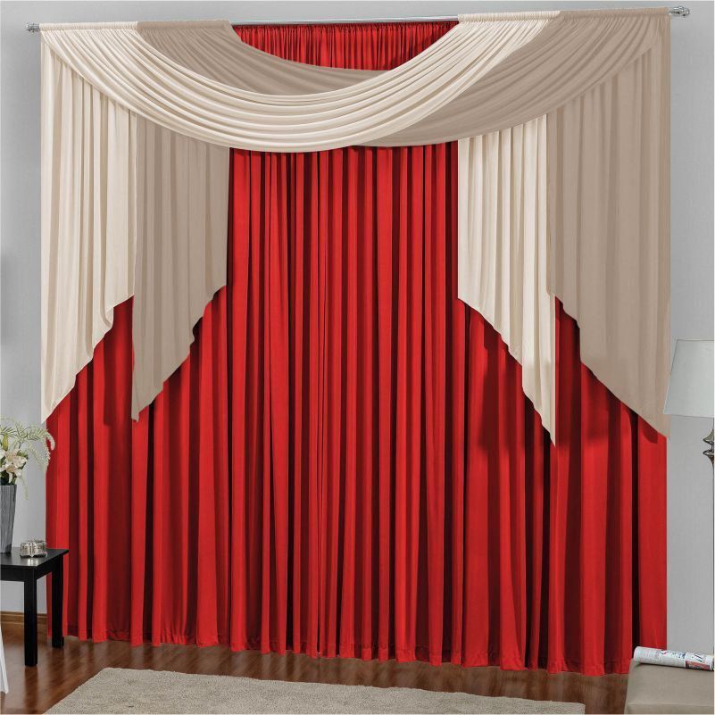 Cortina P/ Varão Duplo 3,00m x 2,80m  Alana Vermelho - Bordados Ricardo