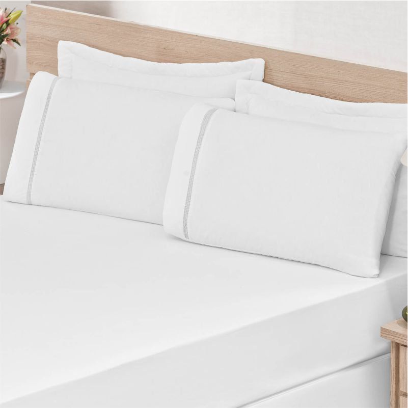 Fronhas Ponto Palito Percal C/ Zíper 02 Peças Branco - Bordados Ricardo