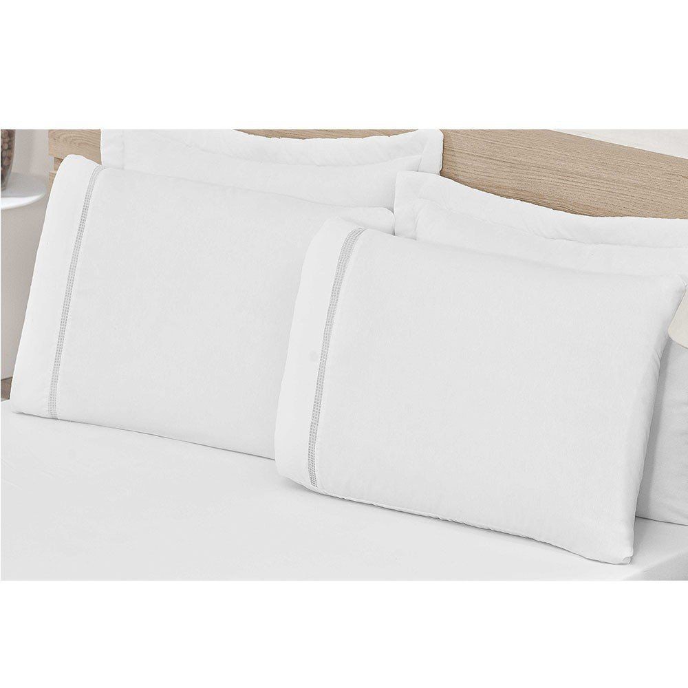 Fronhas Ponto Palito Percal C/ Zíper 02 Peças Branco - Bordados Ricardo