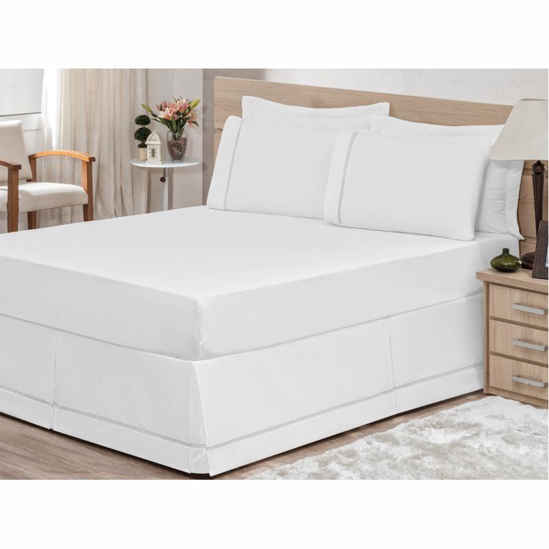 Saia P/ Cama Box Casal King 01 Peça Branco - Bordados Ricardo