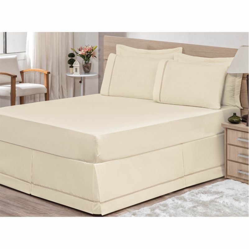 Saia P/ Cama Box Casal King 01 Peça Palha - Bordados Ricardo