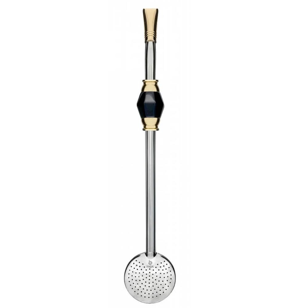 Bomba de Chimarrão Bojo Mil Furos Inox 25cm Pedra Ágata com