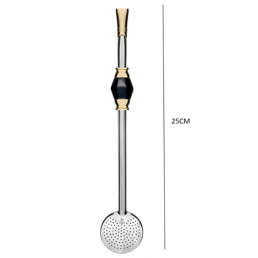 Bomba de Chimarrão Bojo Mil Furos Inox 25cm Pedra Ágata com