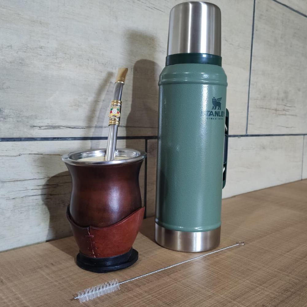 Bomba de Chimarrão Inox 25cm Mil Furos Brasão Bojo Rosca Escovinha Bortonaggio