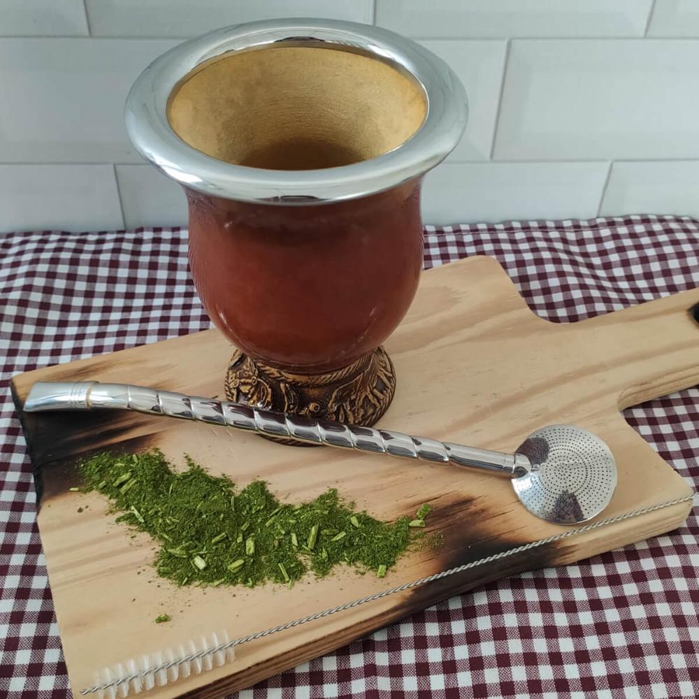 Bomba para Tomar Chimarrão Mate Inox Mil Furos 24cm Bortonaggio Chima Bojo Rosca Escovinha