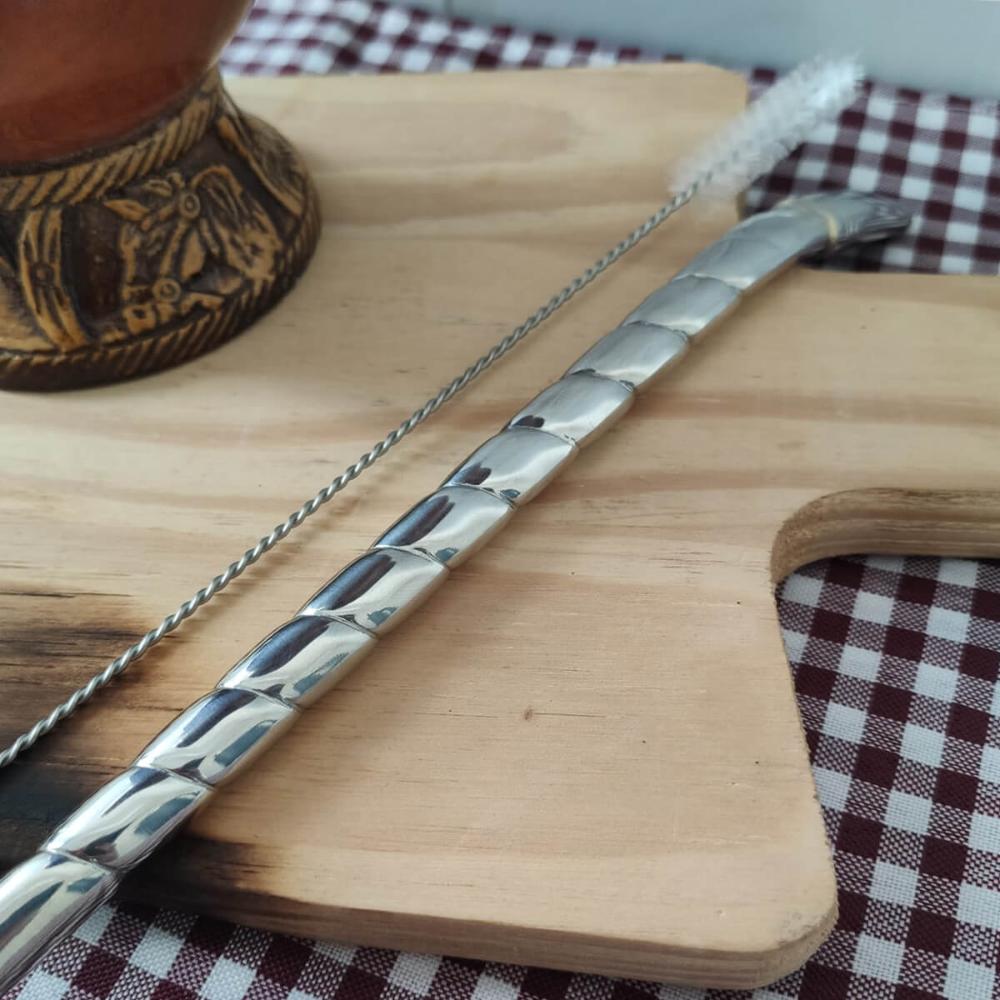 Bomba para Tomar Chimarrão Mate Inox Mil Furos 24cm Bortonaggio Chima Bojo Rosca Escovinha