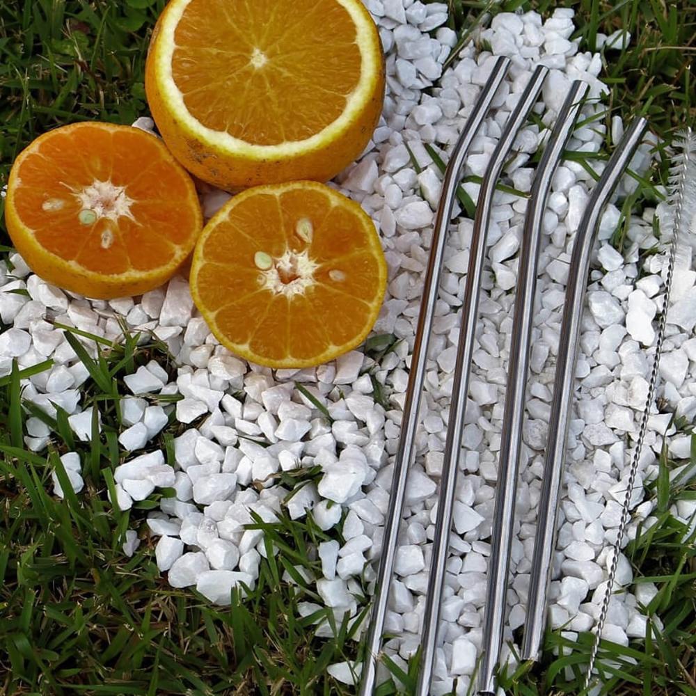 Kit 8 Canudos De Aço Inox Reutilizável Sustentável Curvado 5mm 19cm