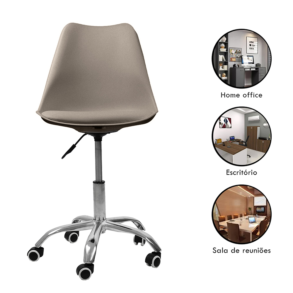 Cadeira Office Base Cromada Com Rodizio Girat¢ria Saarinen Bege