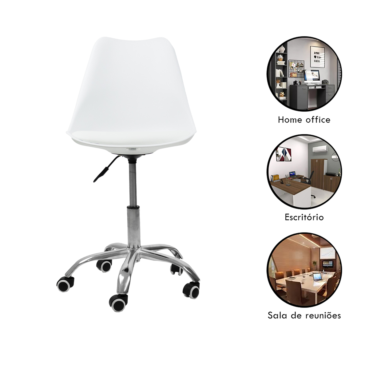Cadeira Office Base Cromada Com Rodizio Girat¢ria Saarinen Branco