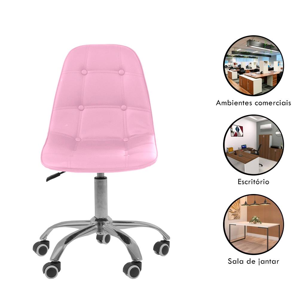 Kit 02 Cadeiras Office Eiffel Botonê Ajustável Base Giratória Rosa