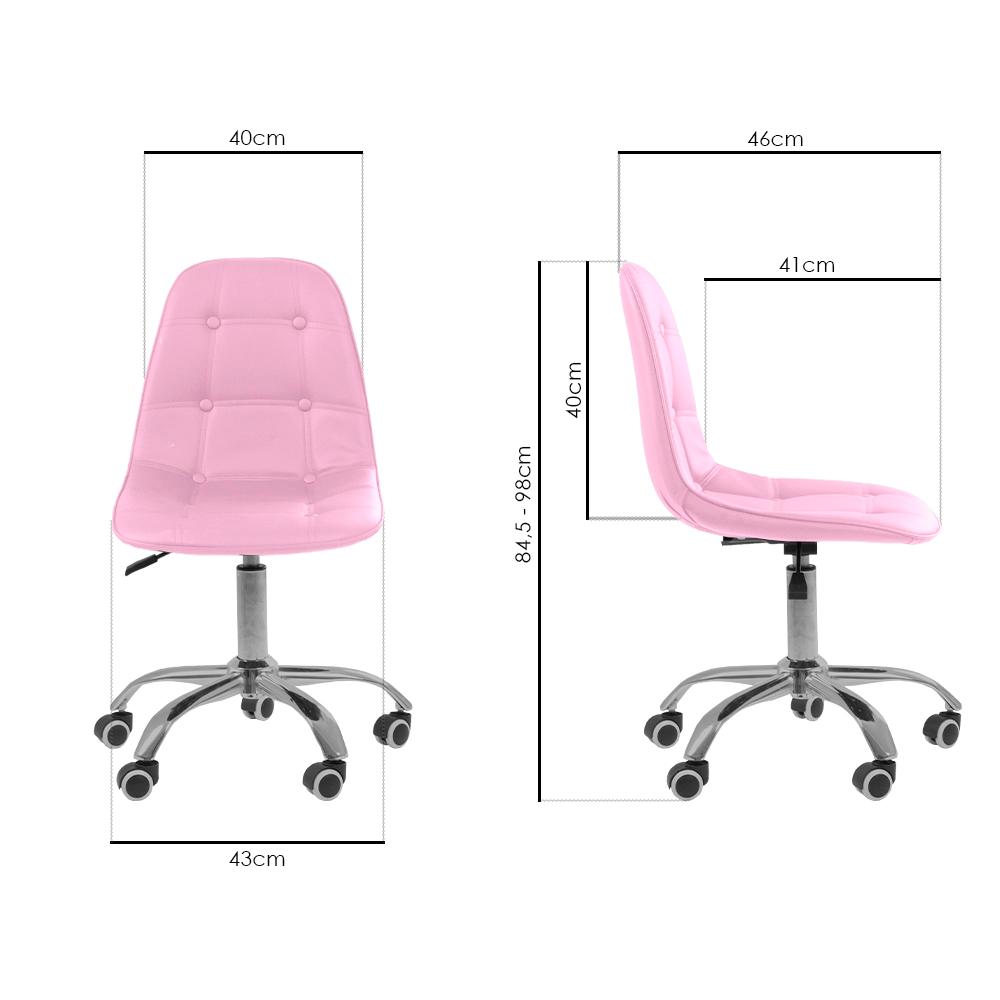 Kit 02 Cadeiras Office Eiffel Botonê Ajustável Base Giratória Rosa