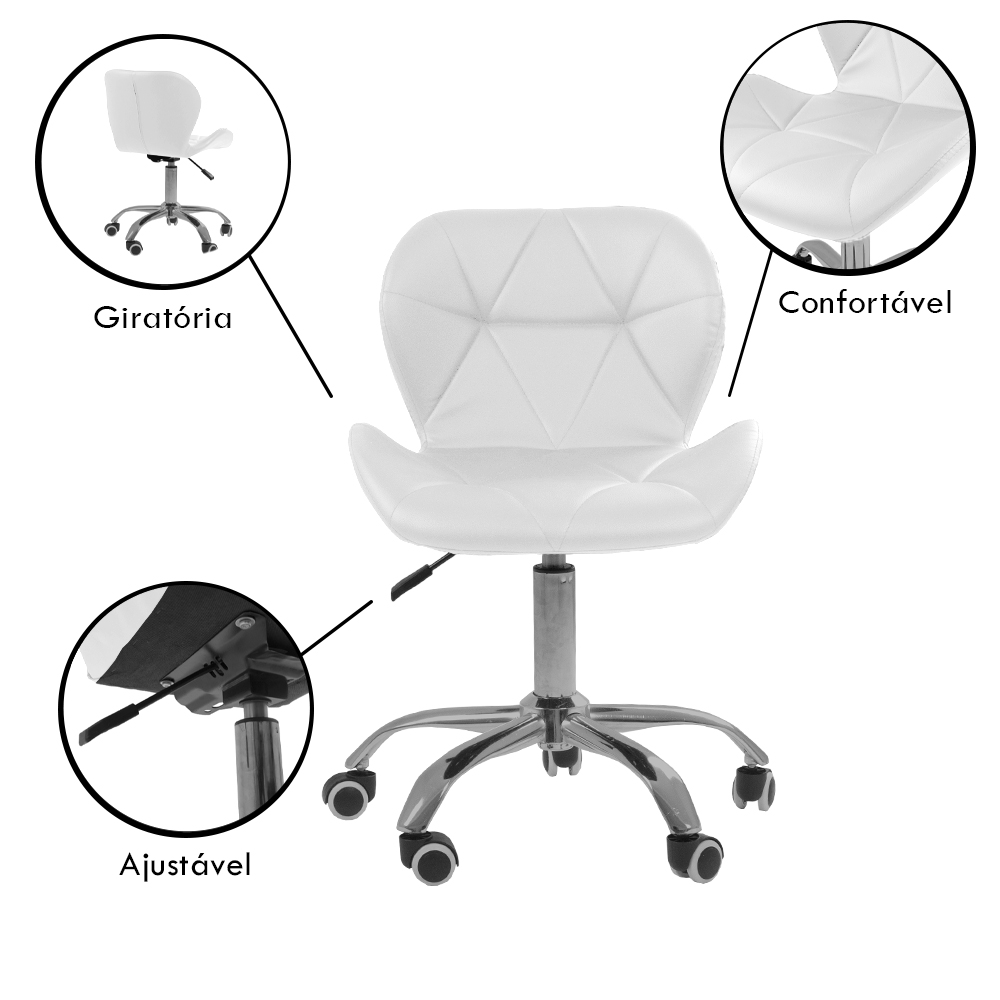 Kit 02 Cadeiras Office Eiffel Slim Ajust vel Base Girat¢ria cor:branco
