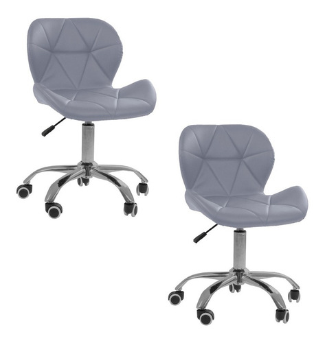 Kit 02 Cadeiras Office Eiffel Slim Ajust vel Base Girat¢ria cor:cinza