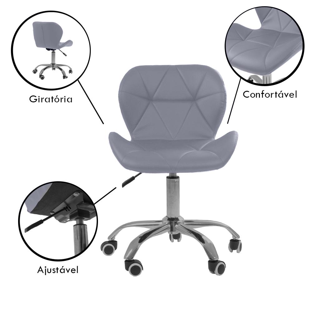 Kit 02 Cadeiras Office Eiffel Slim Ajust vel Base Girat¢ria cor:cinza