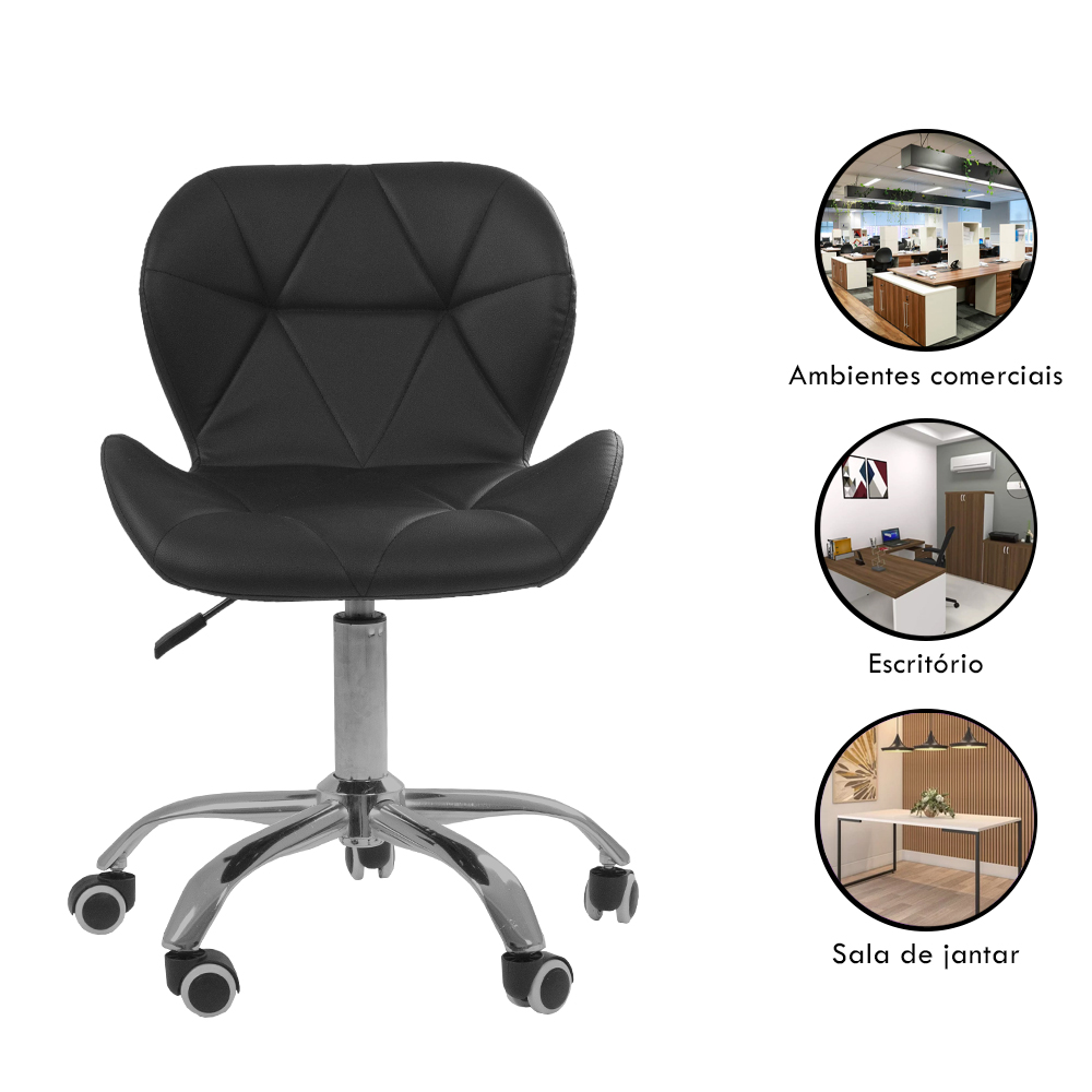 Kit 02 Cadeiras Office Eiffel Slim Ajust vel Base Girat¢ria cor:preto
