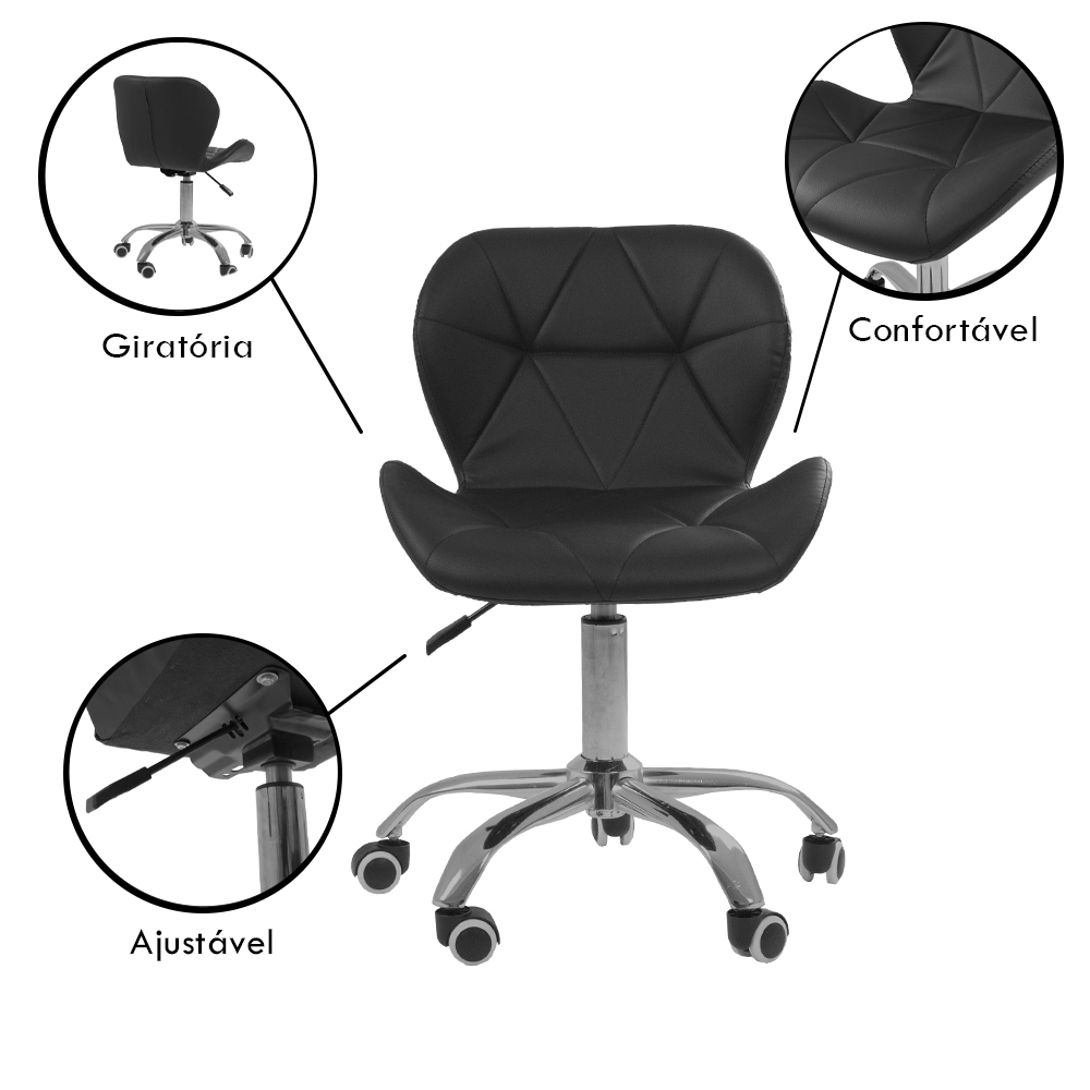 Kit 02 Cadeiras Office Eiffel Slim Ajust vel Base Girat¢ria cor:preto