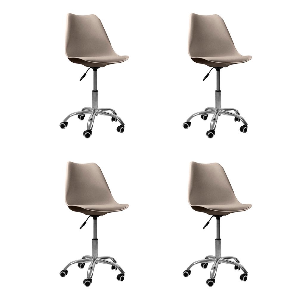 Kit 04 Cadeiras Office Base Cromada Girat¢ria Saarinen cor:bege