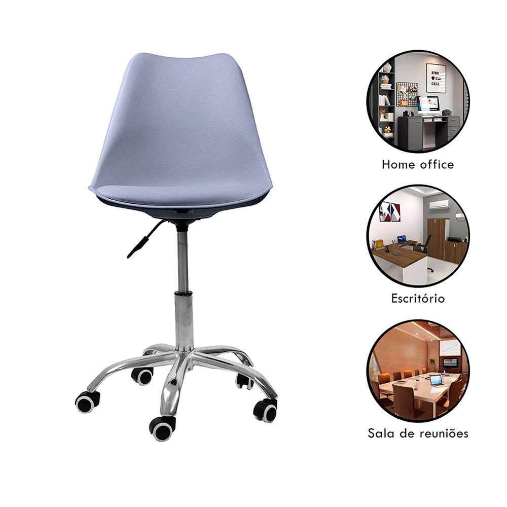 Kit 04 Cadeiras Office Base Cromada Girat¢ria Saarinen cor:cinza