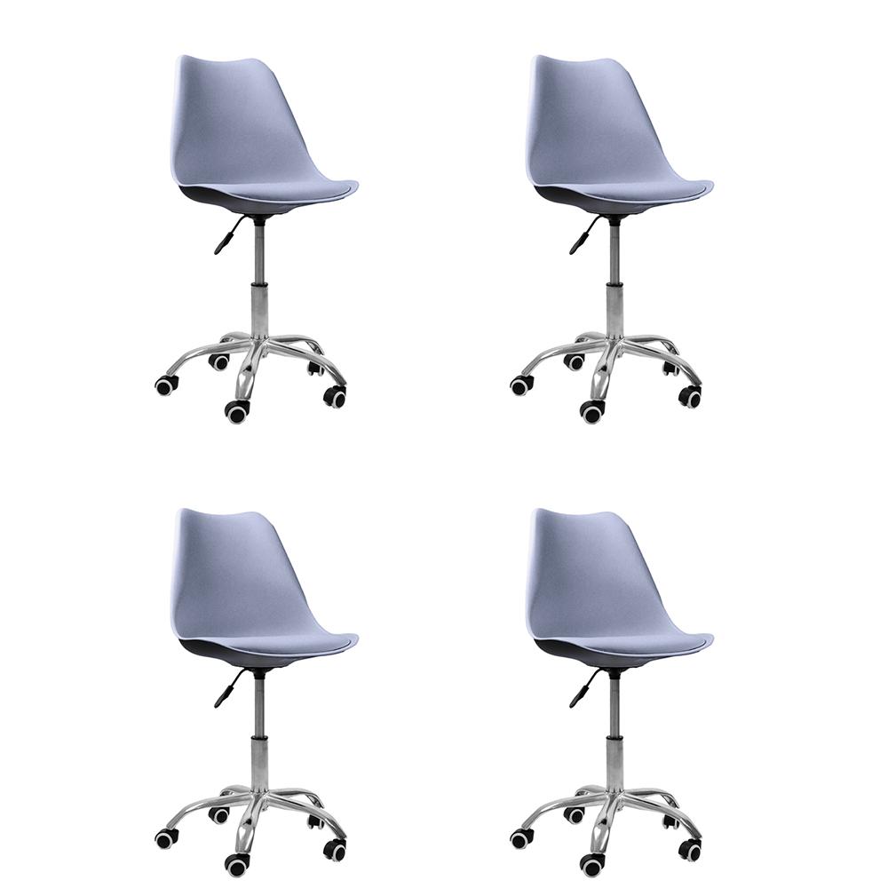 Kit 04 Cadeiras Office Base Cromada Girat¢ria Saarinen cor:cinza