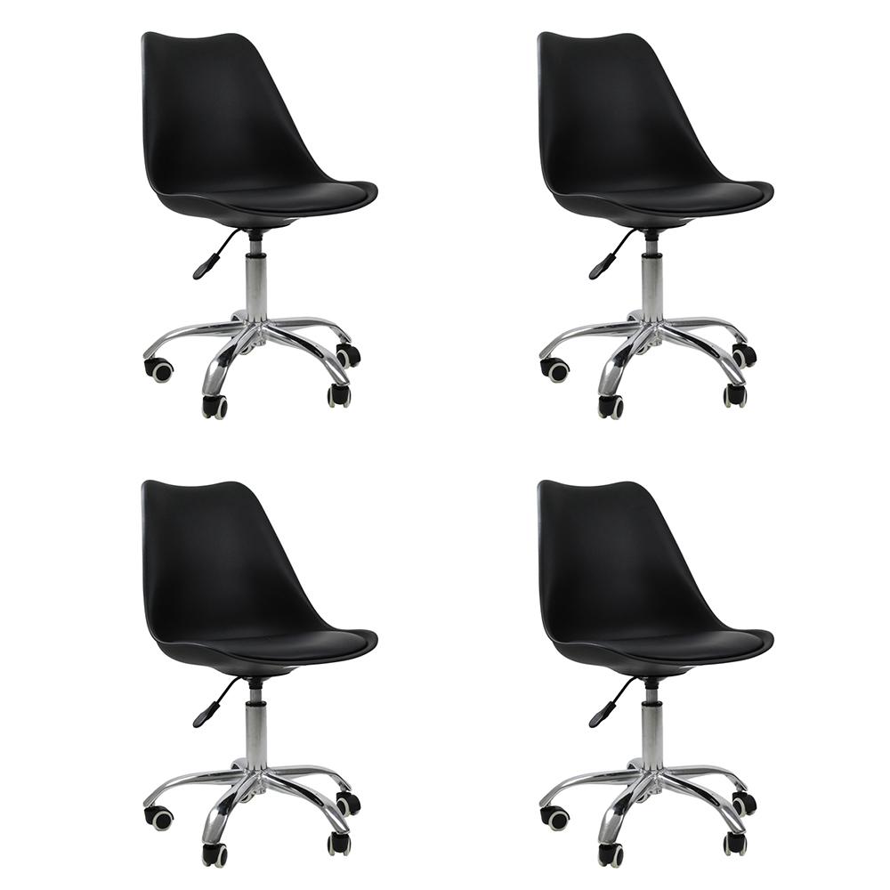 Kit 04 Cadeiras Office Base Cromada Girat¢ria Saarinen cor:preto