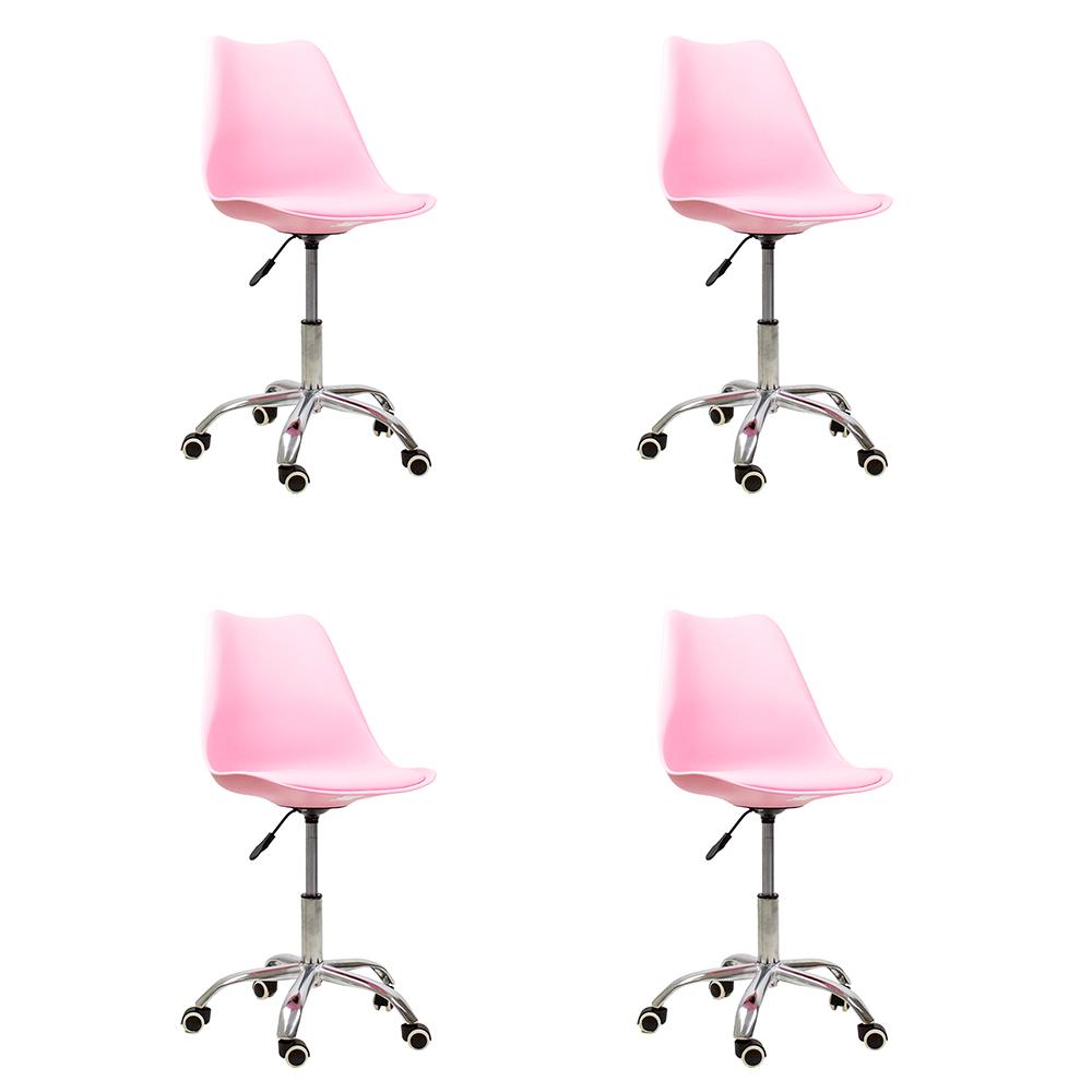 Kit 04 Cadeiras Office Base Cromada Girat¢ria Saarinen cor:rosa