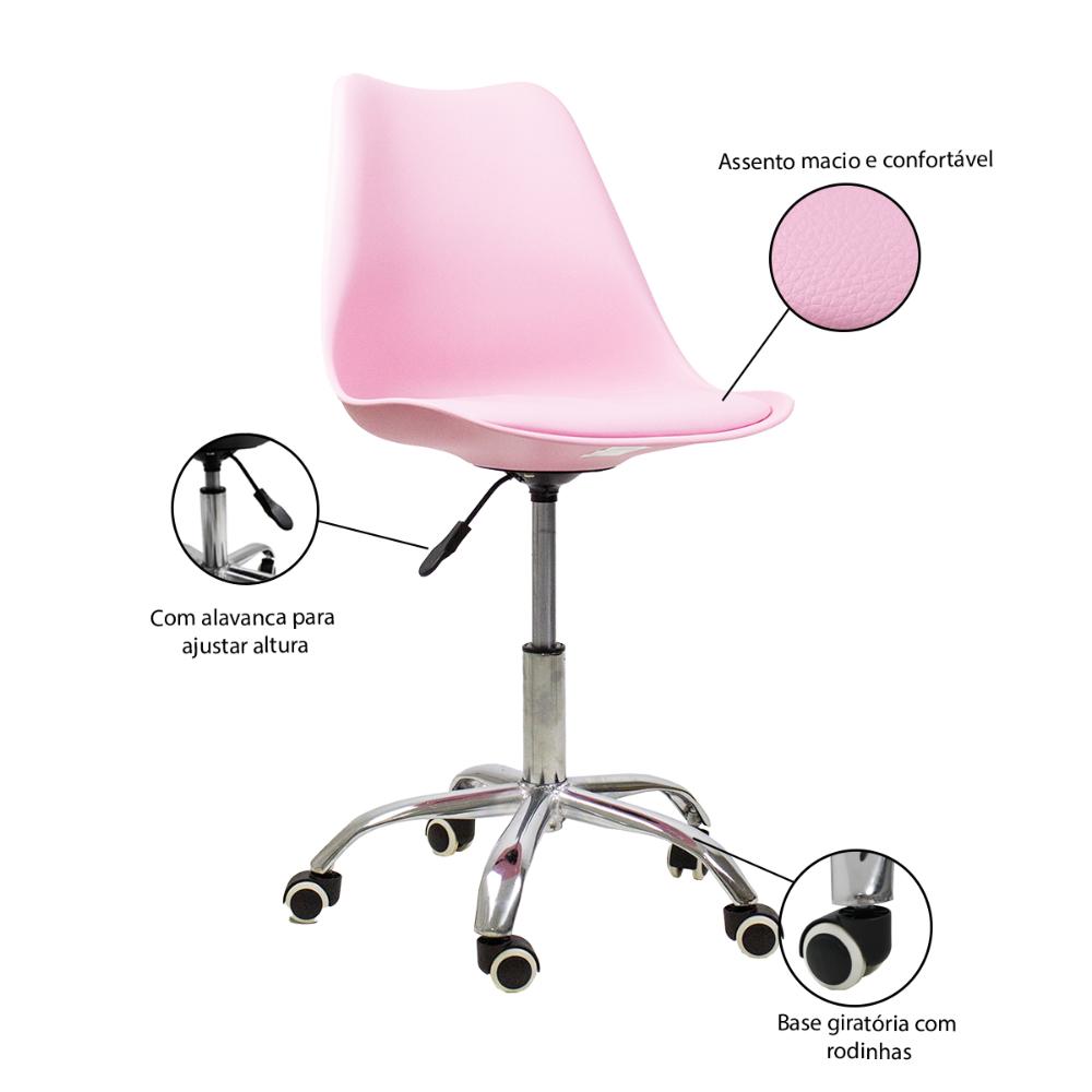 Kit 04 Cadeiras Office Base Cromada Girat¢ria Saarinen cor:rosa