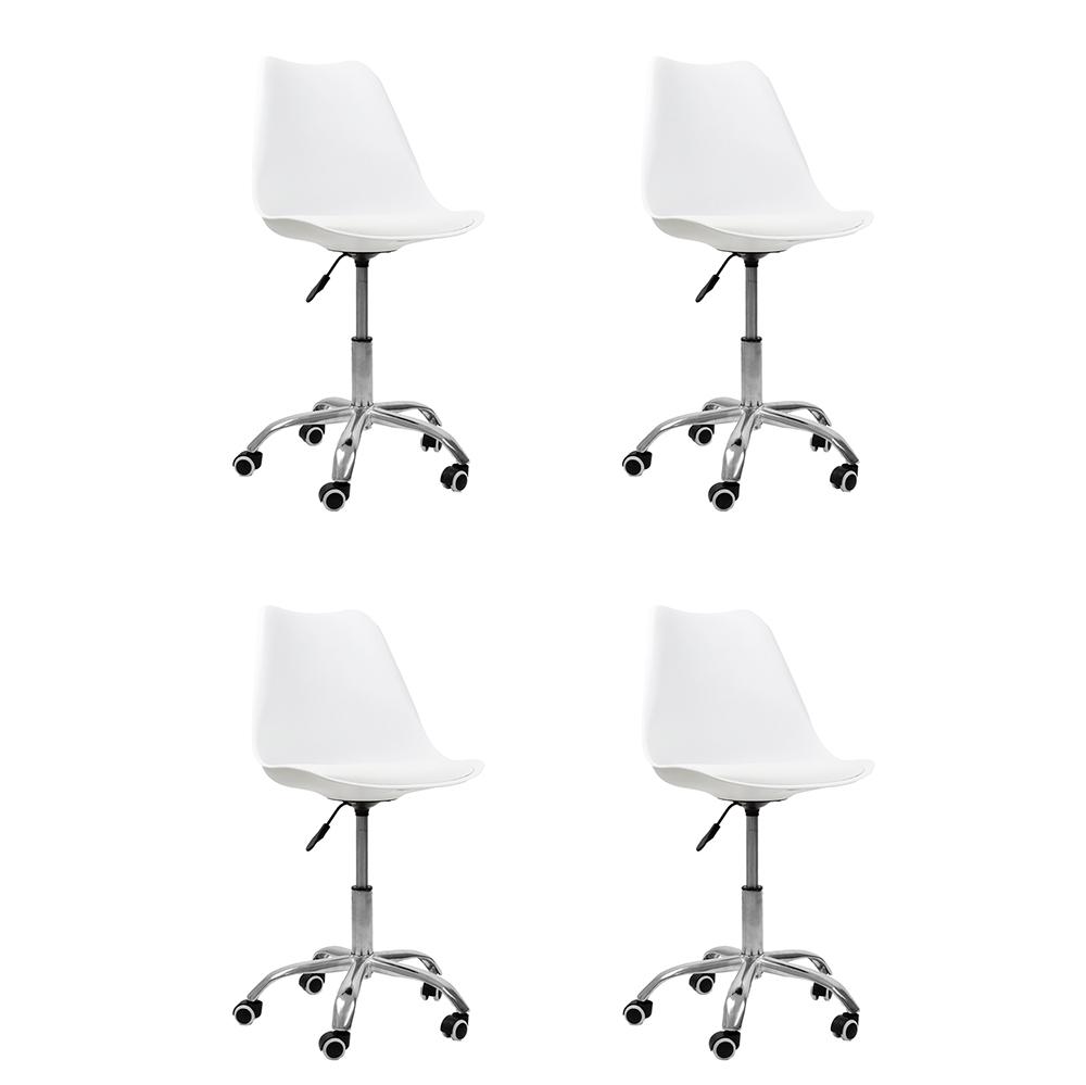 Kit 04 Cadeiras Office Base Cromada Giratória Saarinen Branco