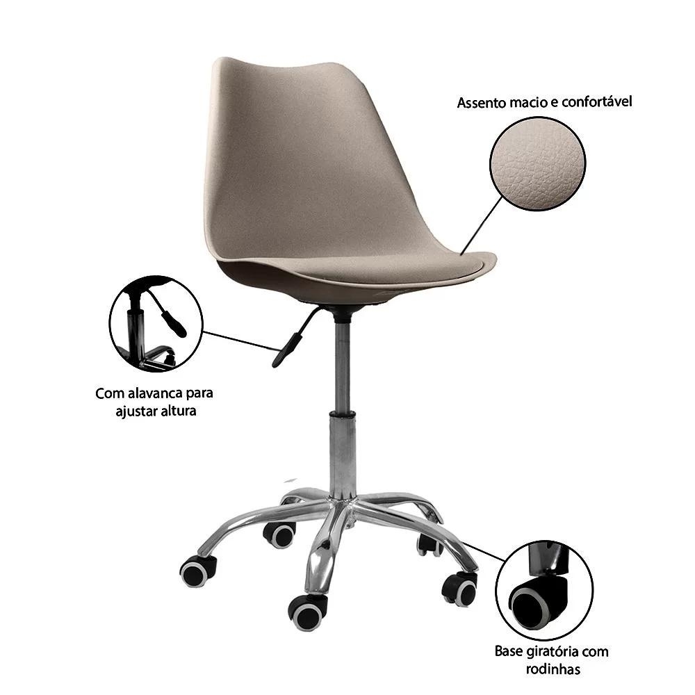 Kit 06 Cadeiras Office Base Cromada Giratória Saarinen - Bege