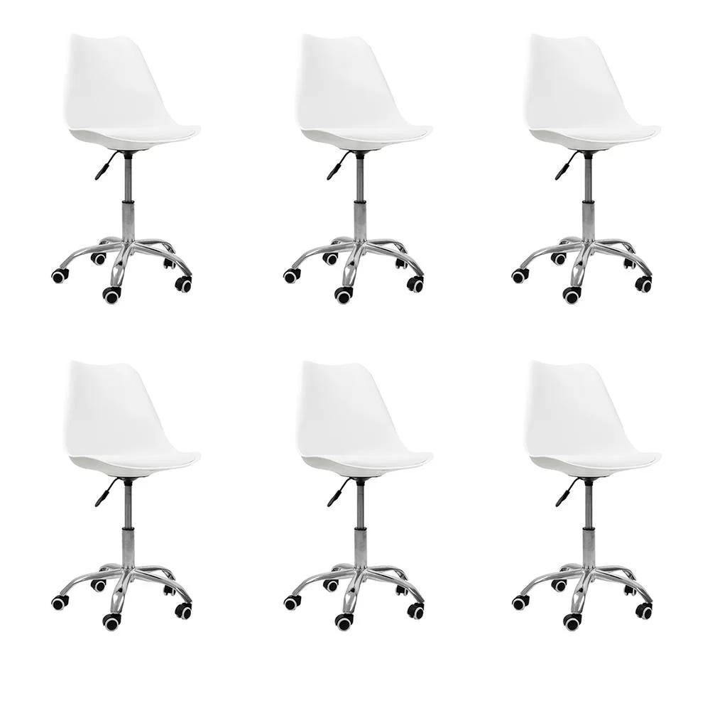 Kit 06 Cadeiras Office Base Cromada Giratória Saarinen - Branco