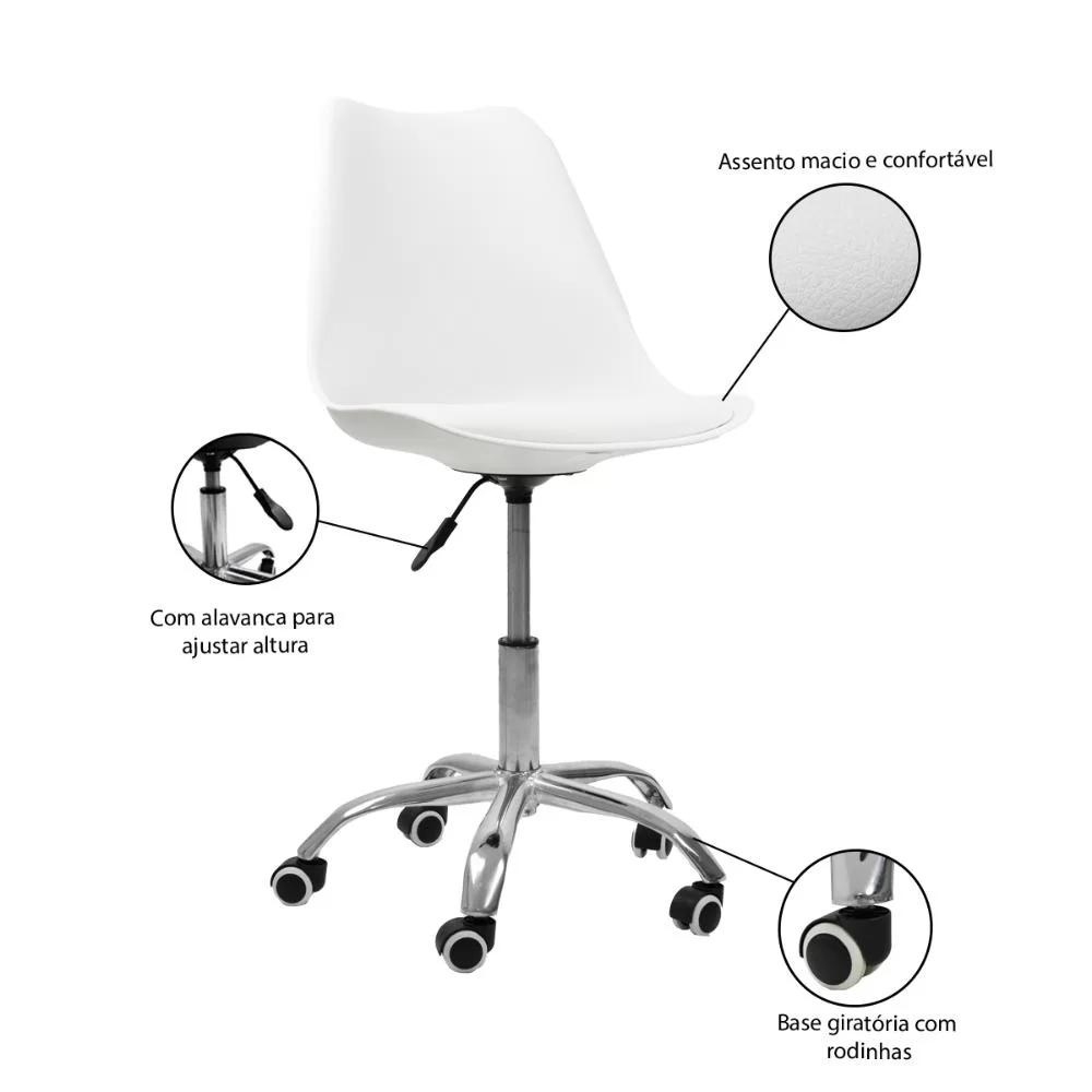 Kit 06 Cadeiras Office Base Cromada Giratória Saarinen - Branco