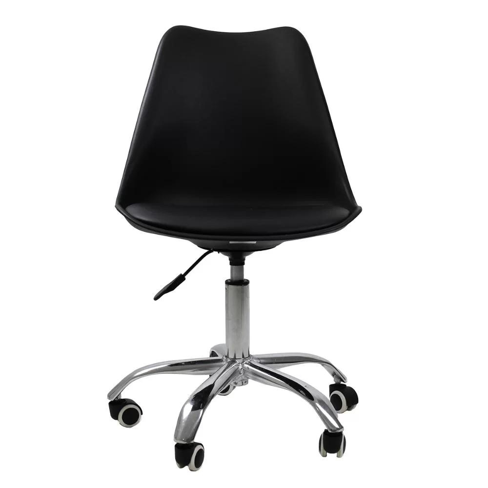 Kit 06 Cadeiras Office Base Cromada Giratória Saarinen - Preto