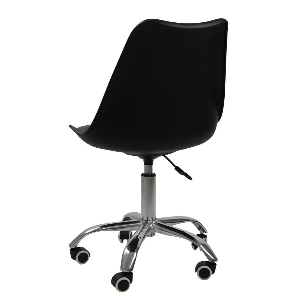Kit 06 Cadeiras Office Base Cromada Giratória Saarinen - Preto