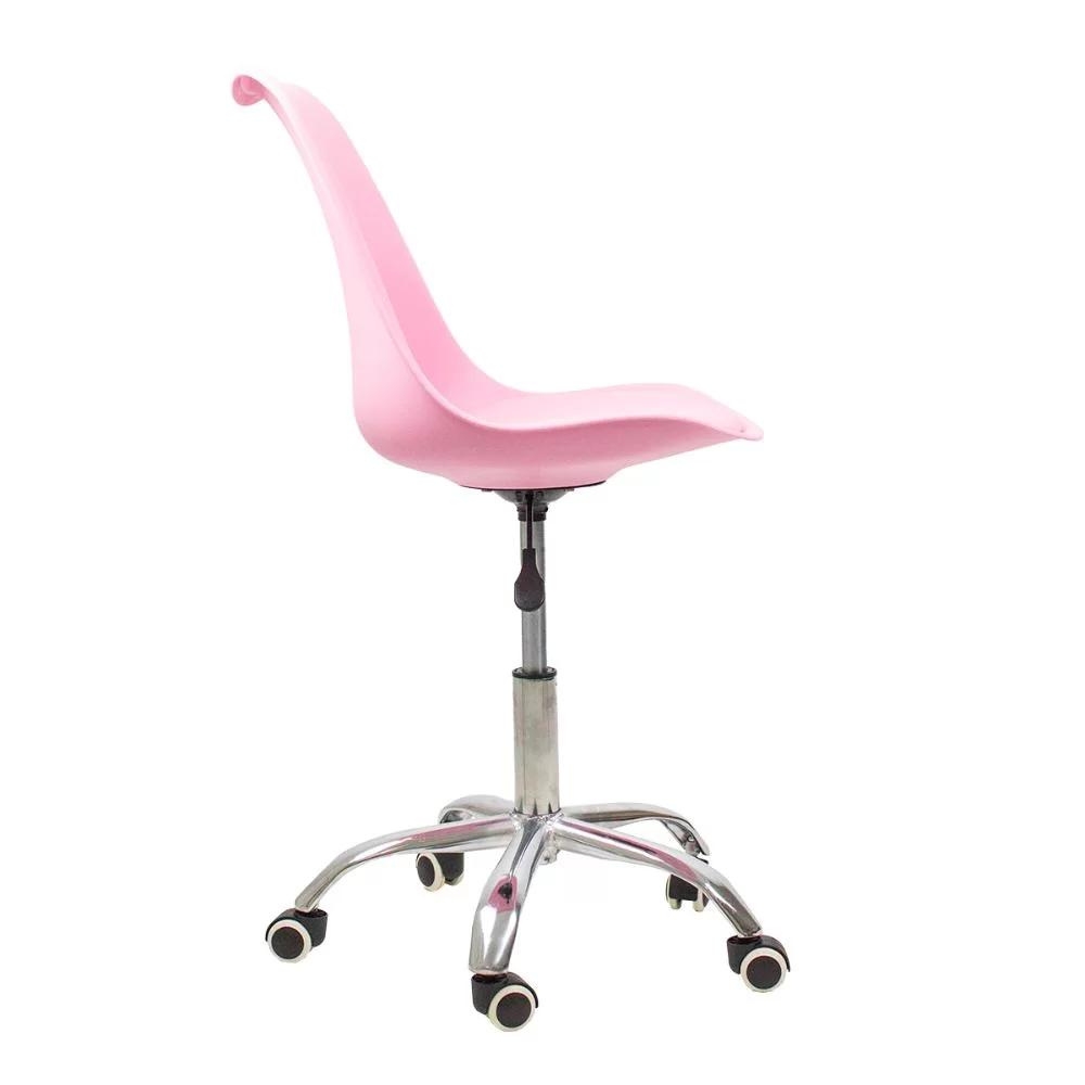 Kit 06 Cadeiras Office Base Cromada Giratória Saarinen - Rosa