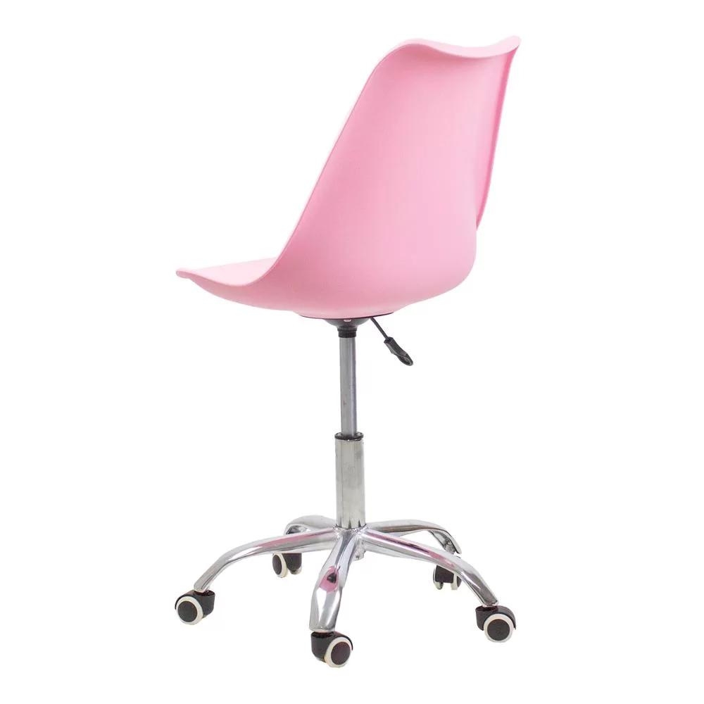 Kit 06 Cadeiras Office Base Cromada Giratória Saarinen - Rosa