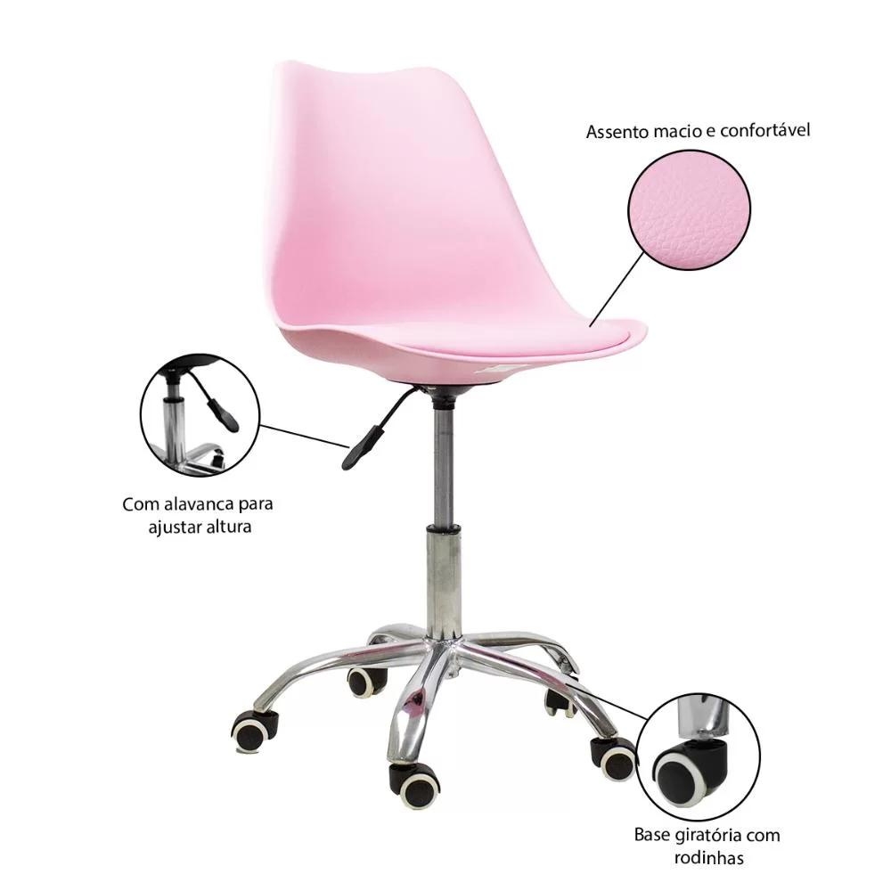 Kit 06 Cadeiras Office Base Cromada Giratória Saarinen - Rosa