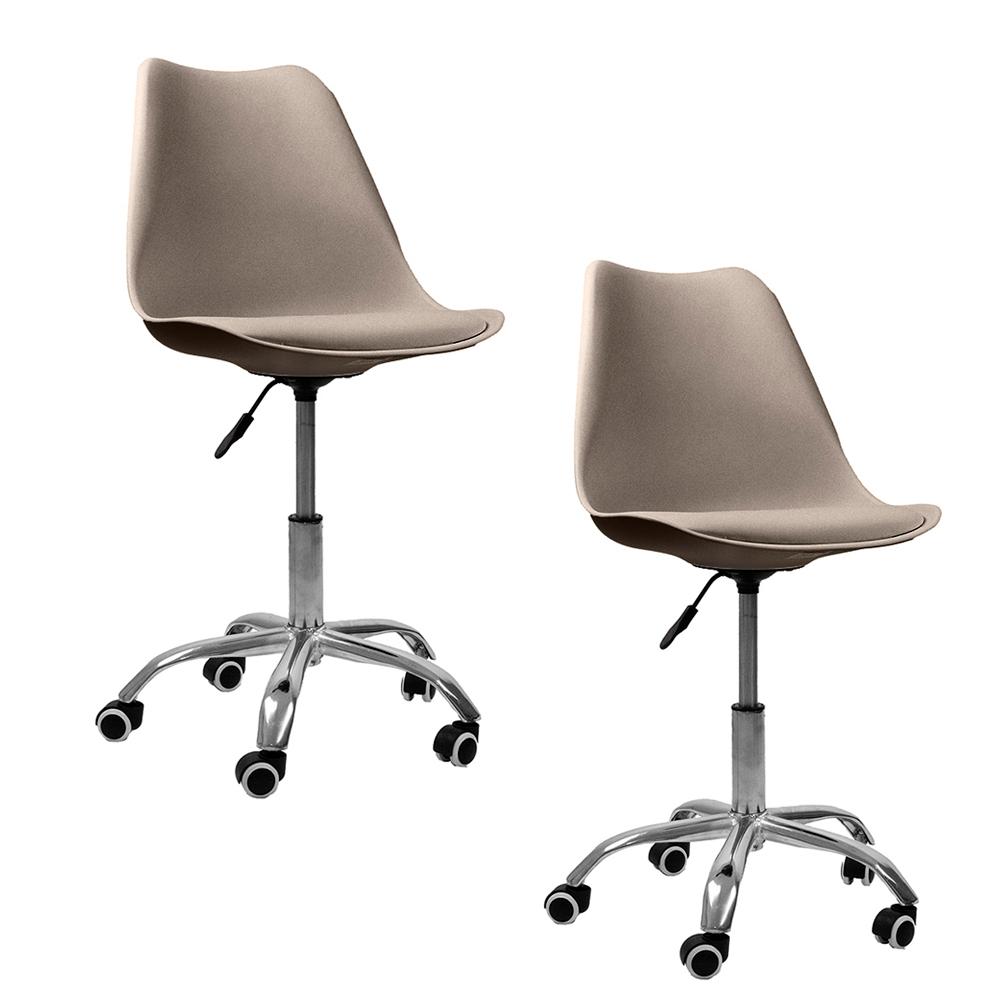 Kit 2 Cadeiras Office Base Cromada Com Rodizio Girat¢ria Saarinen Bege