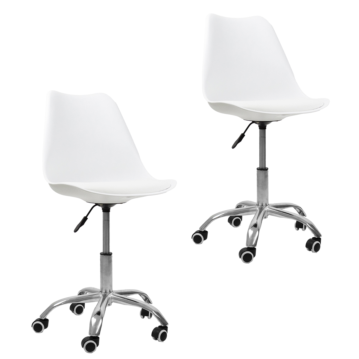 Kit 2 Cadeiras Office Base Cromada Com Rodizio Girat¢ria Saarinen Branco