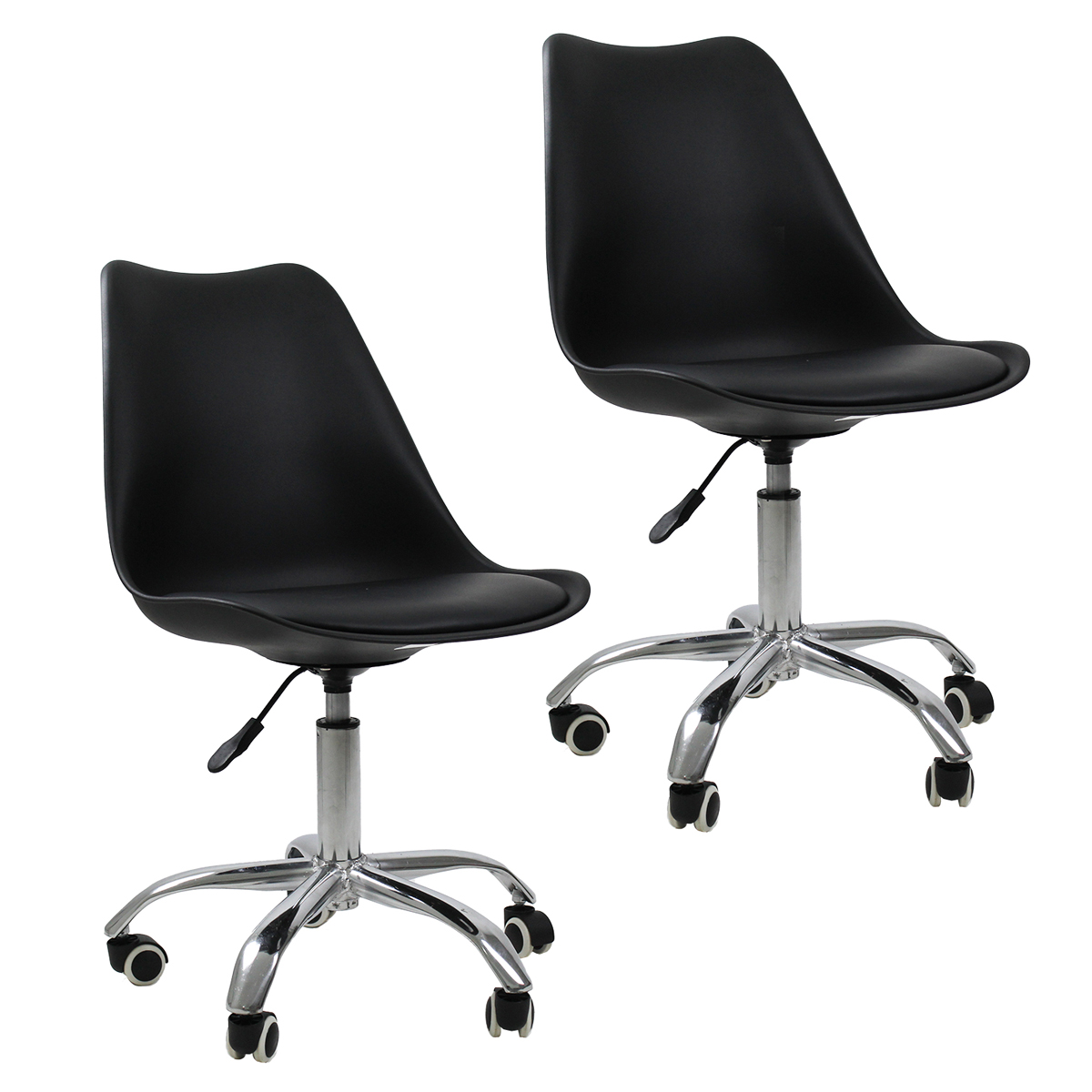 Kit 2 Cadeiras Office Base Cromada Com Rodizio Girat¢ria Saarinen Preto