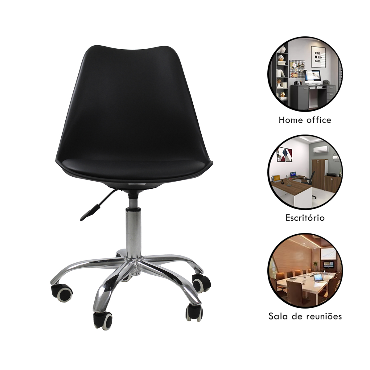 Kit 2 Cadeiras Office Base Cromada Com Rodizio Girat¢ria Saarinen Preto