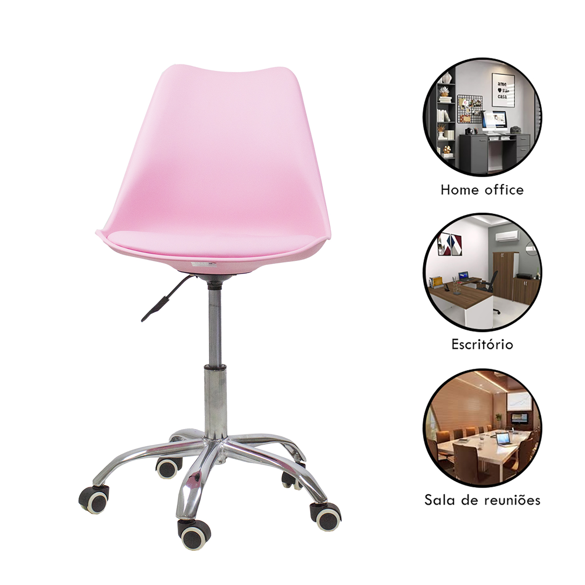 Kit 2 Cadeiras Office Base Cromada Com Rodizio Girat¢ria Saarinen Rosa