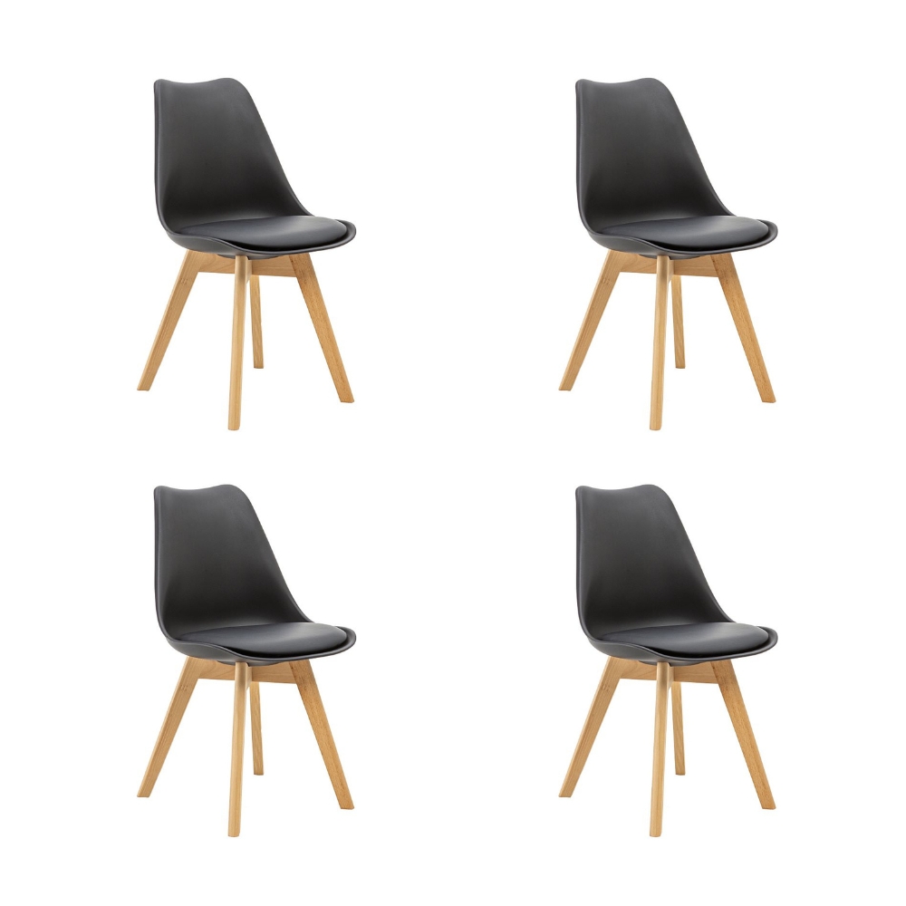 Kit 4 Cadeiras Saarinen Wood Com Estofamento V rias Cores Cor:Preto