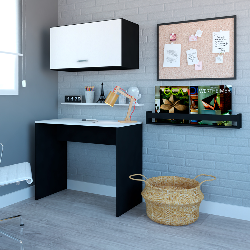 Armário Aéreo KitCubos 1 Porta Preto e Branco