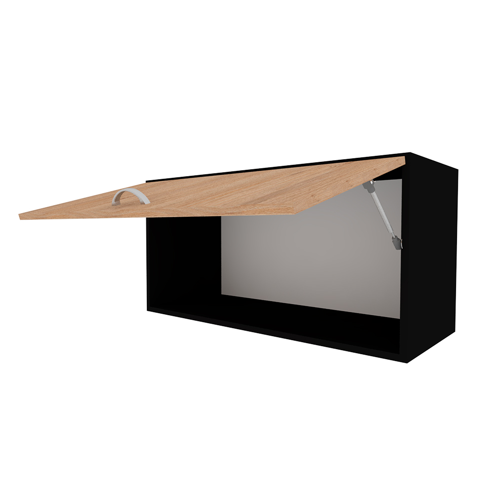 Armário Aéreo KitCubos 1 Porta Preto e Carvalho Mel