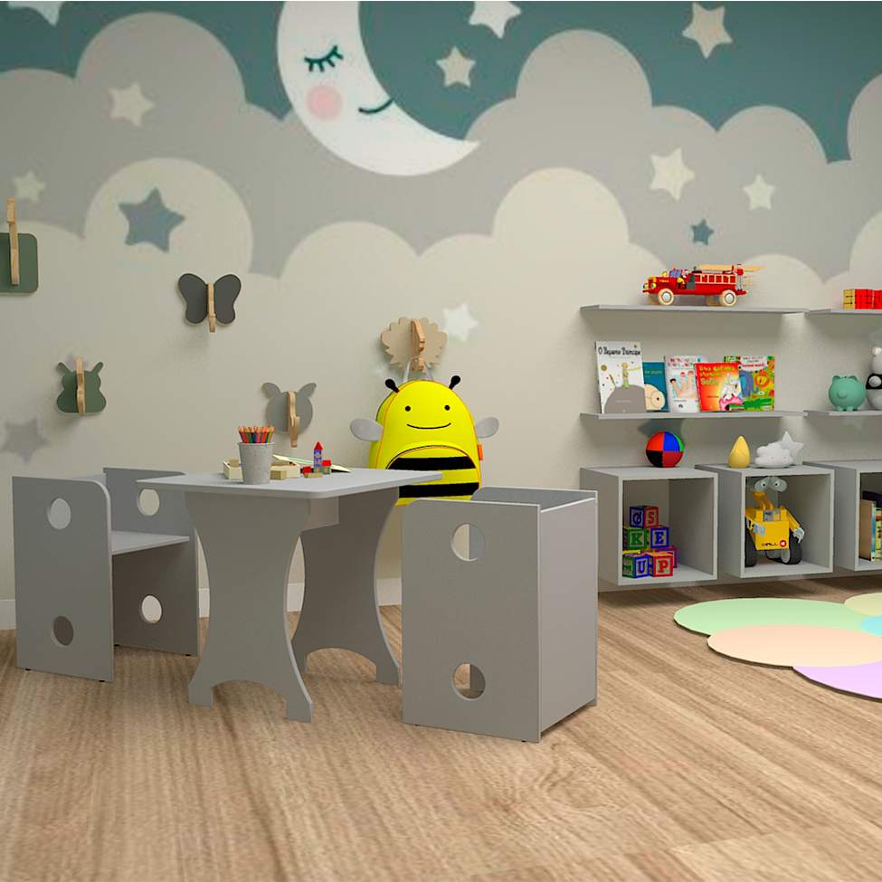 Banco Infantil KitCubos Cinza