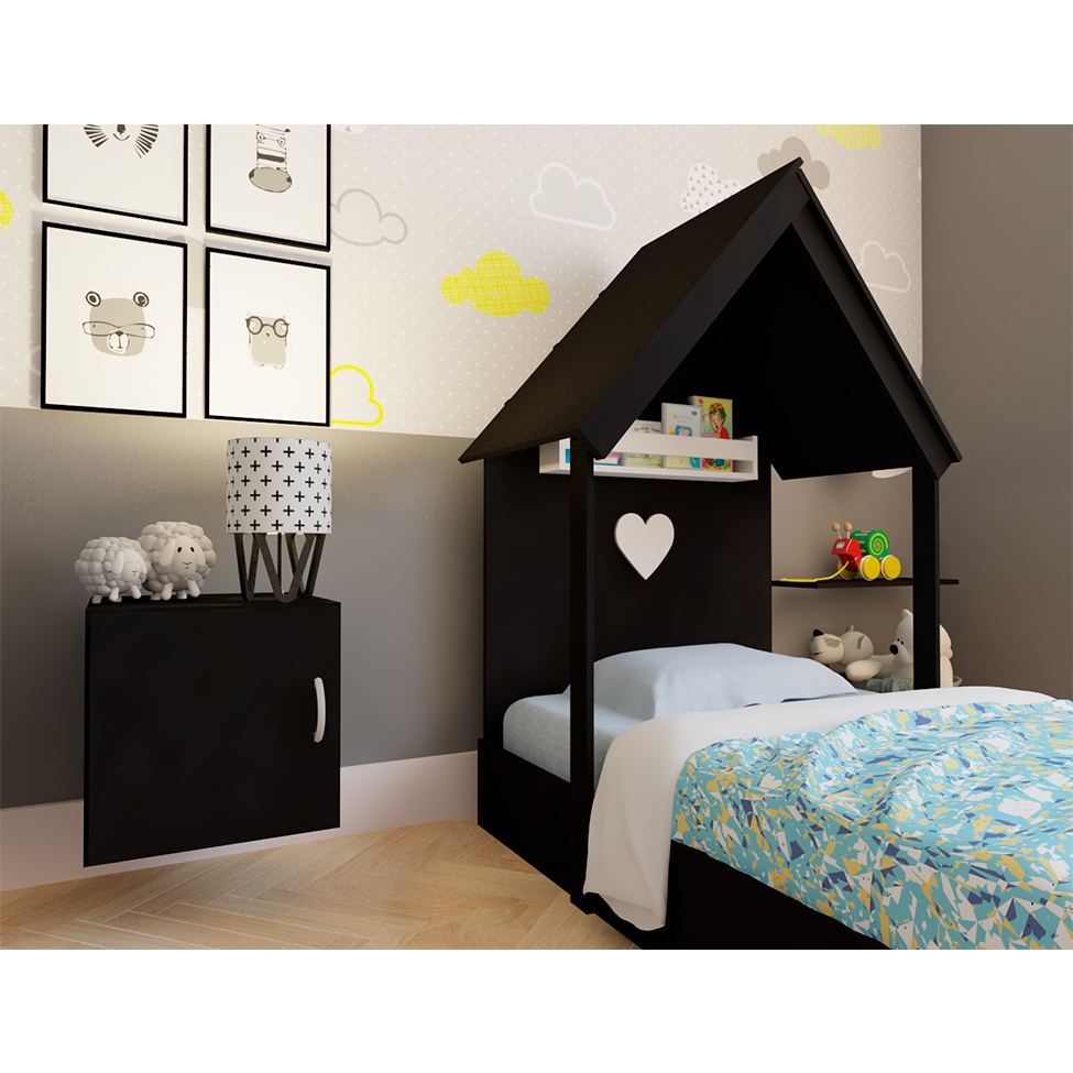 Cama Infantil Montessoriana Casinha Helena Preta