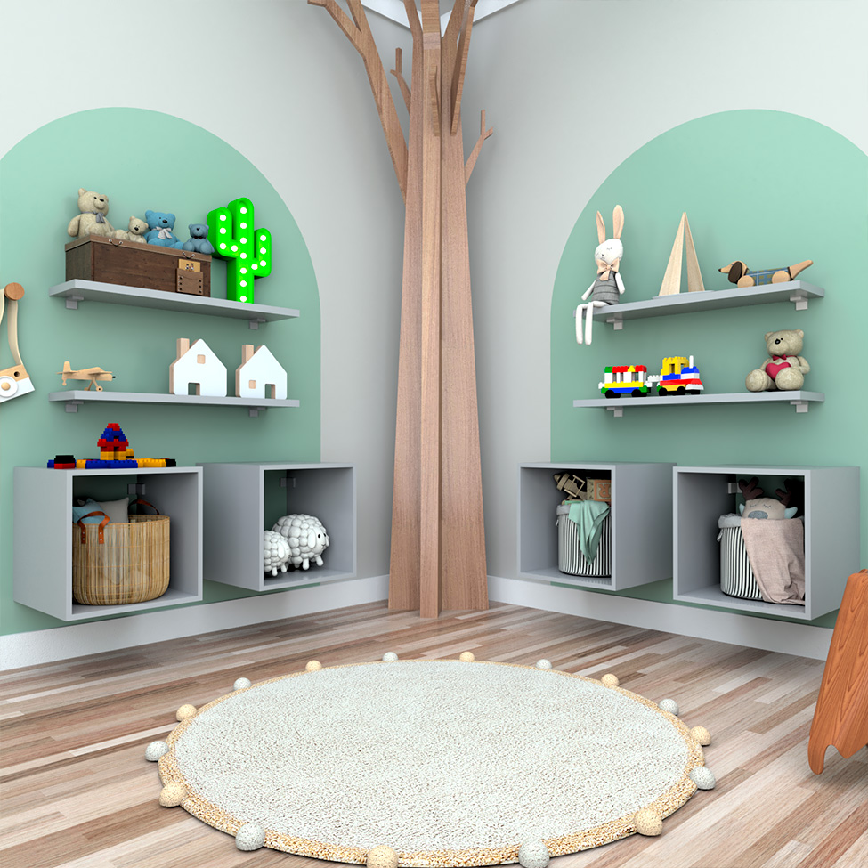 Conjunto com 4 Nichos e 4 Prateleiras Harte Cinza Cristal