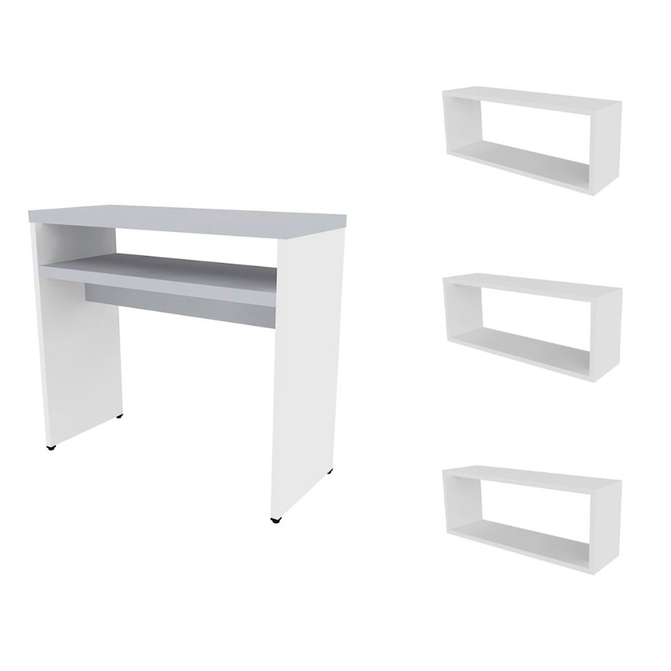Conjunto de Aparador e 3 Nichos Balin Branco e Cinza Cristal